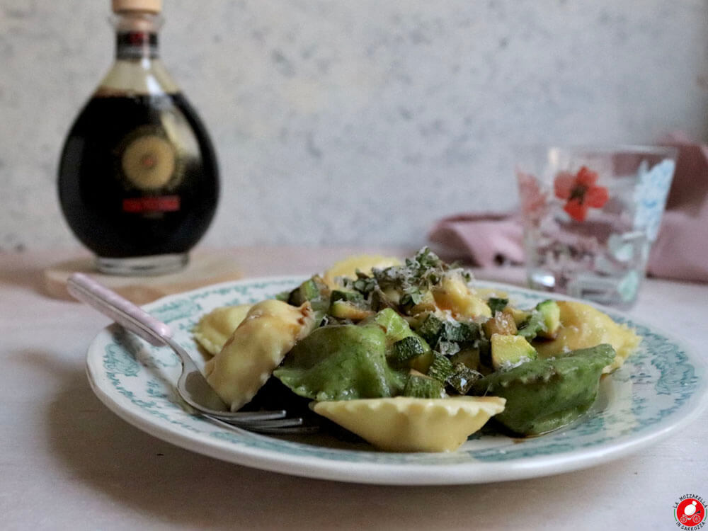 La Mozzarella In Carrozza - Home made ravioli with courgette flowers, cooked ham and balsamic vinegar of Modena IGP Due Vittorie